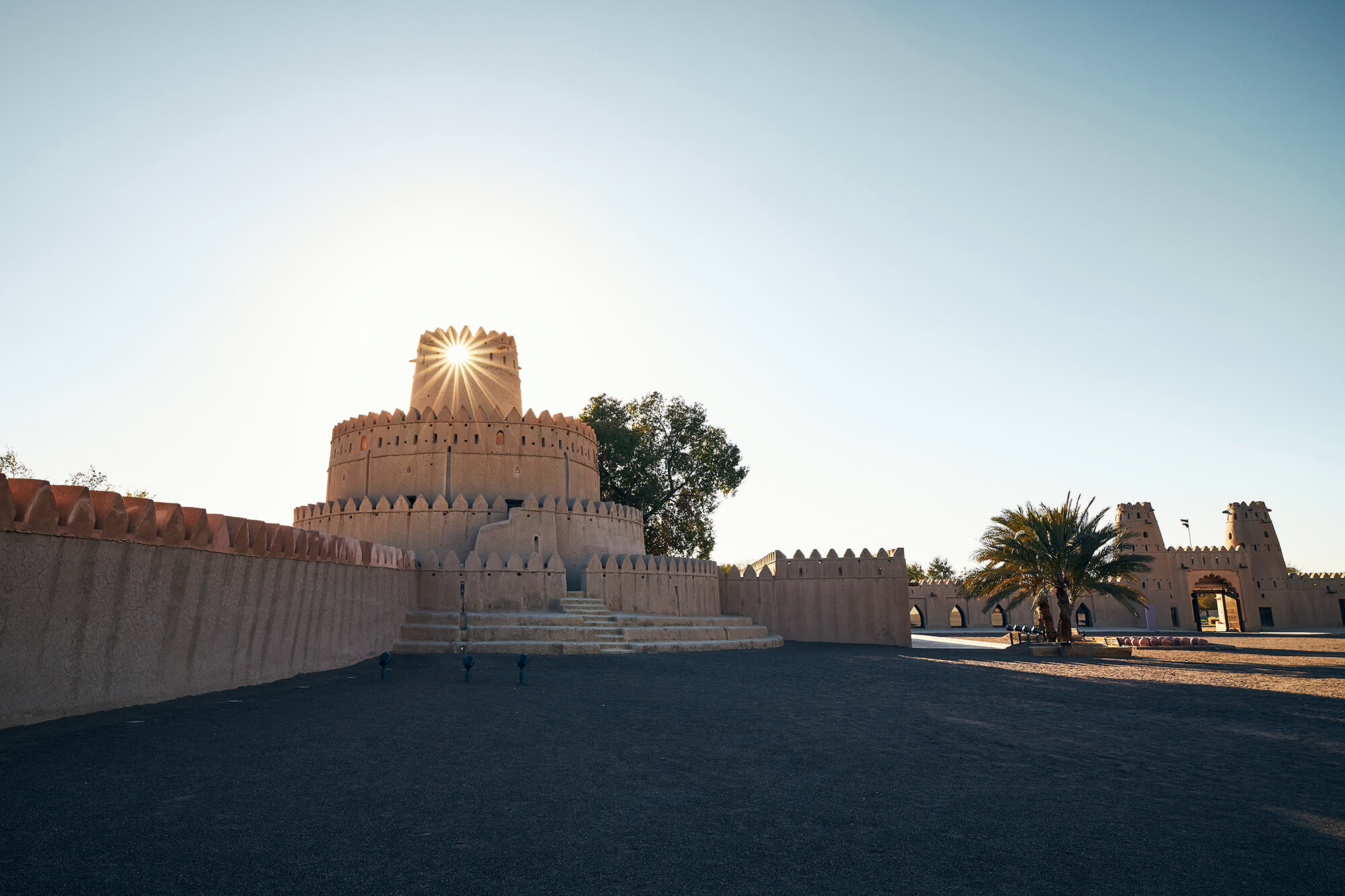 The Historic Al Jahili Fort in Al Ain Basking in Golden Light. Dubai, United Aram Emirates 