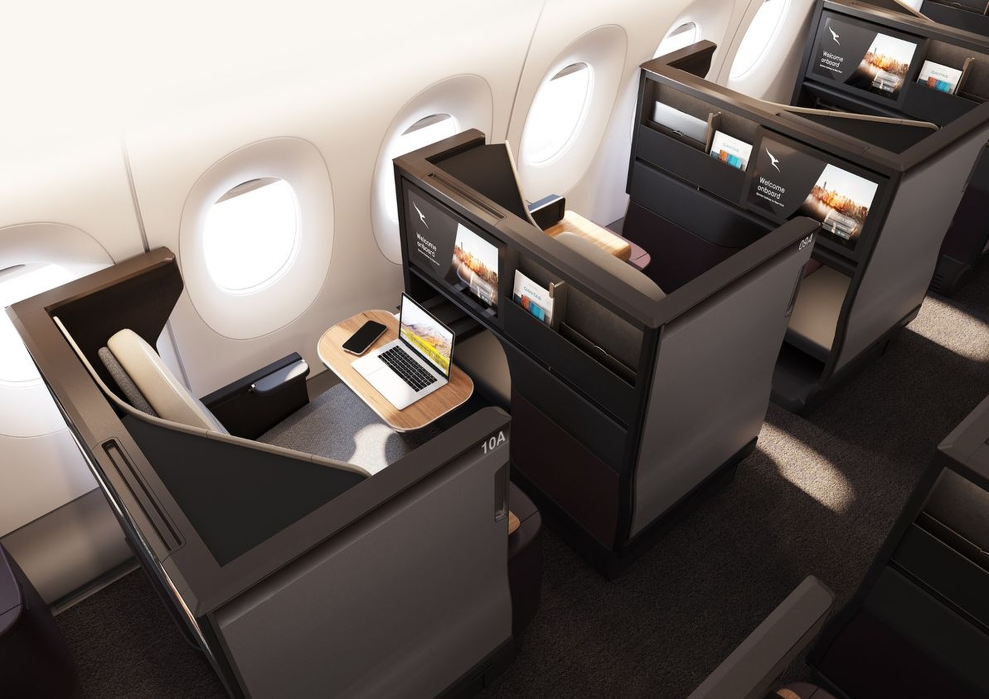 Qantas Project Sunrise A350 business class suite. Photo by Qantas.