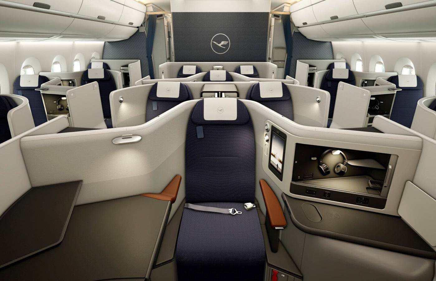 Business class seats in the new Lufthansa Allegris on long-haul international flights