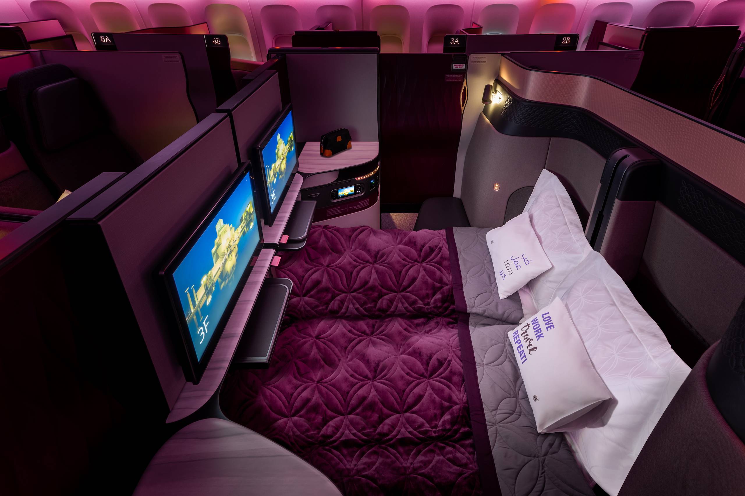 Qatar Airways' Qsuite for couples, transformable into a family suite with quad configuration. Photo by Qatar Airways