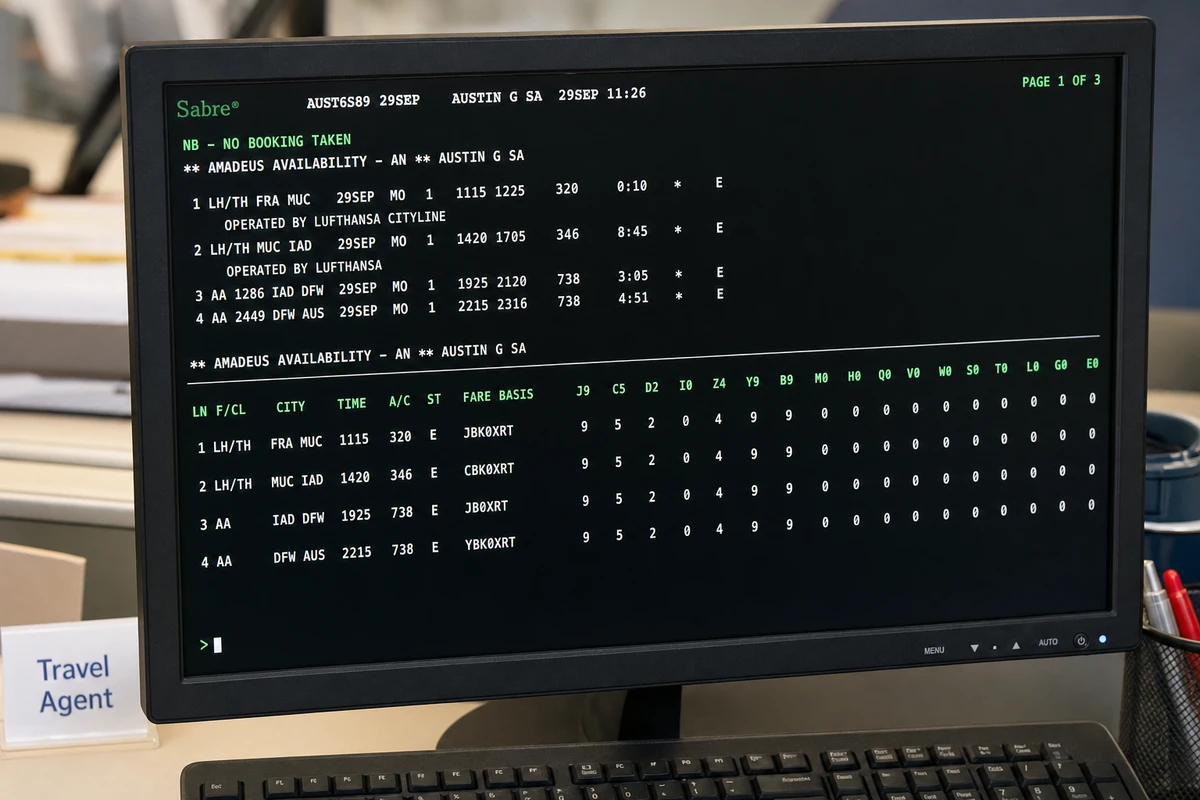 The Sabre GDS reveals what airline websites hide — real-time inventory across every fare bucket