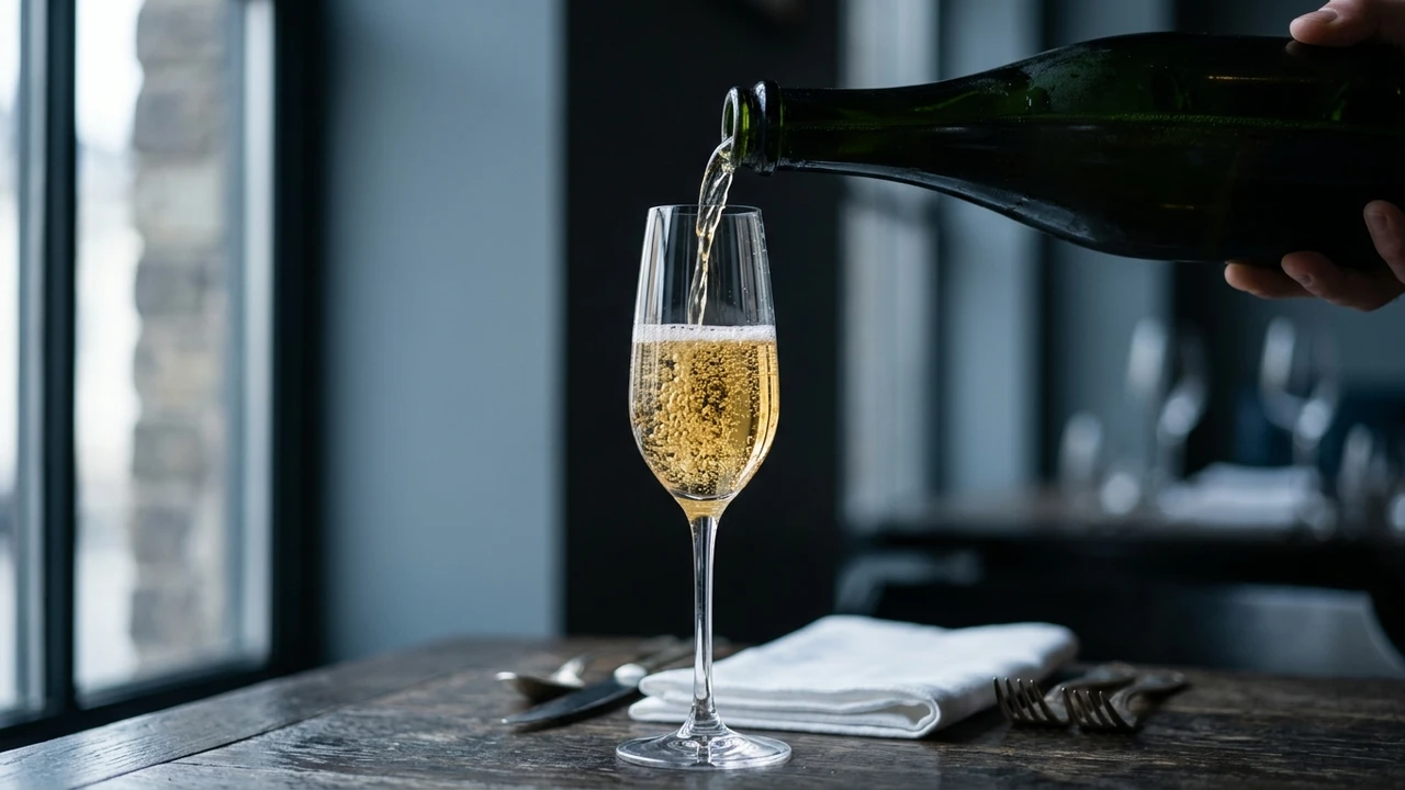 Prestige cuvée champagne poured into a crystal flute