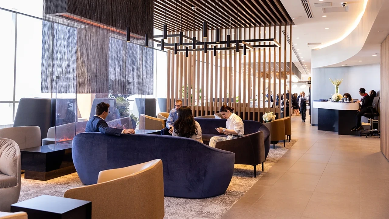 American Airlines Flagship Lounge interior seating and bar area