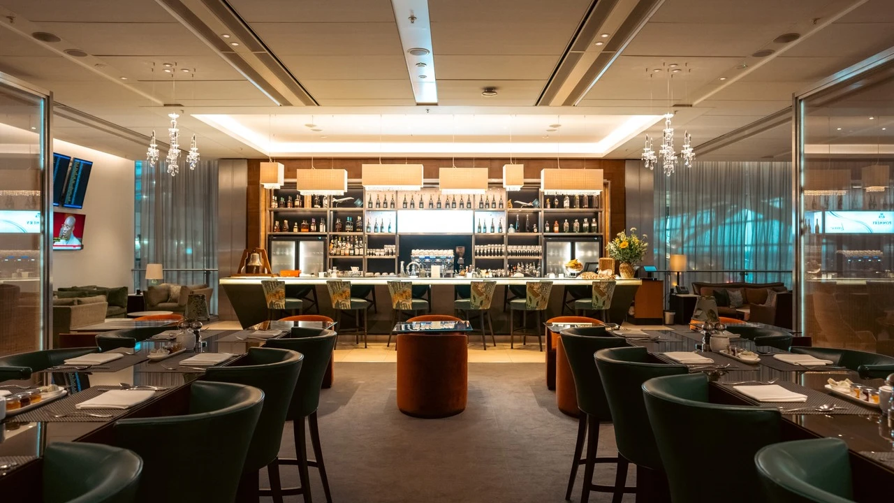British Airways lounge dining room with table service and a full bar