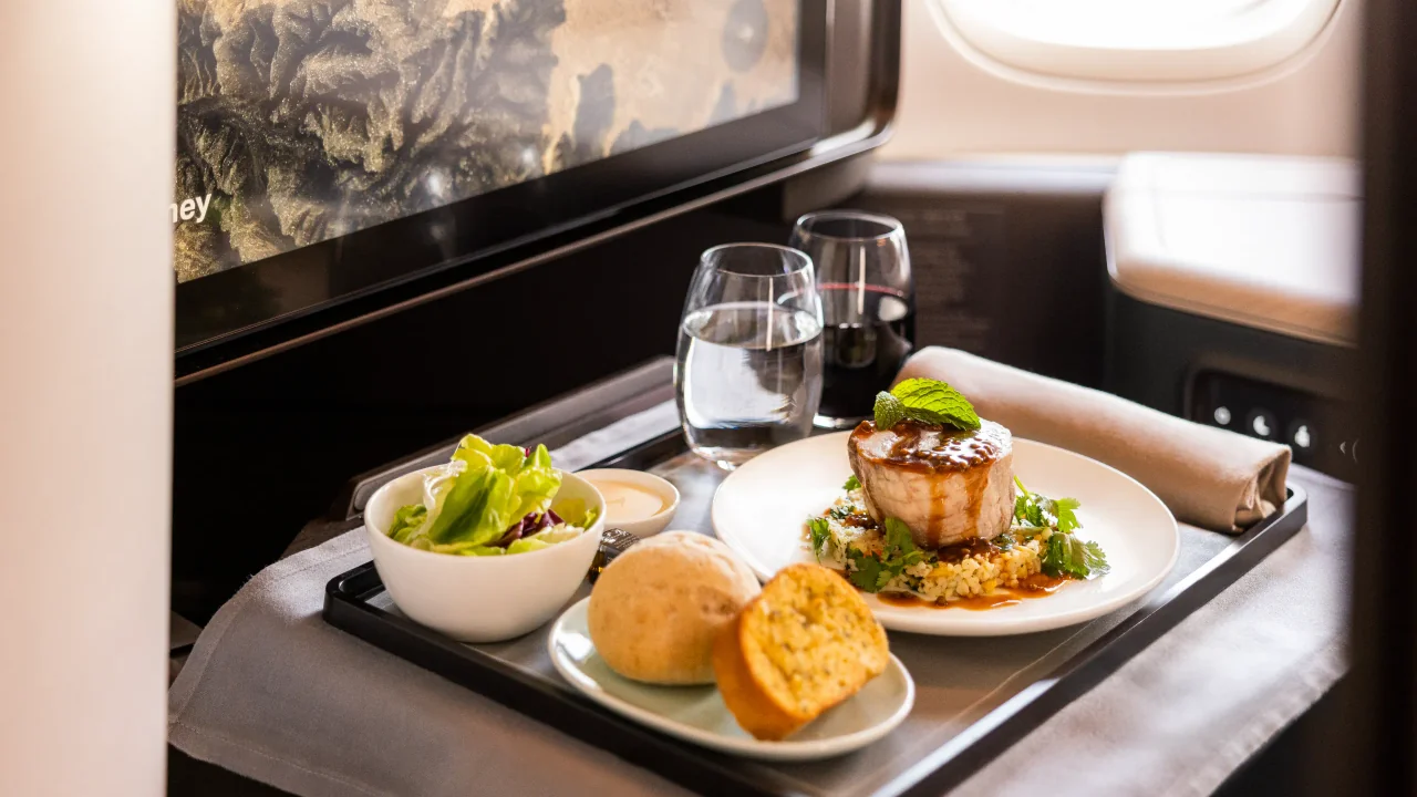 Cathay Pacific business class dining partnered with Duddells and Mandarin Oriental