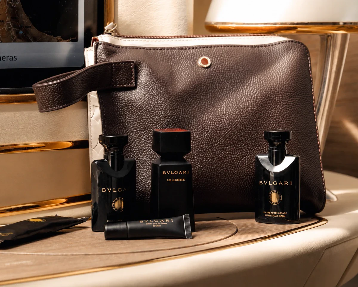 Emirates A380 business class Bulgari amenity kits