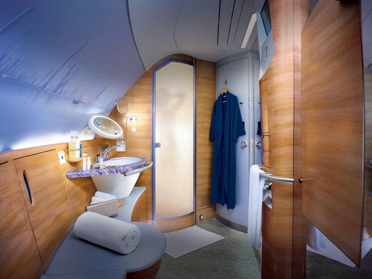 Emirates A380 first class onboard shower spa
