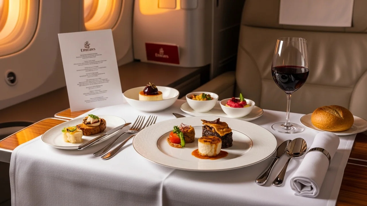 Emirates A380 business class dining service
