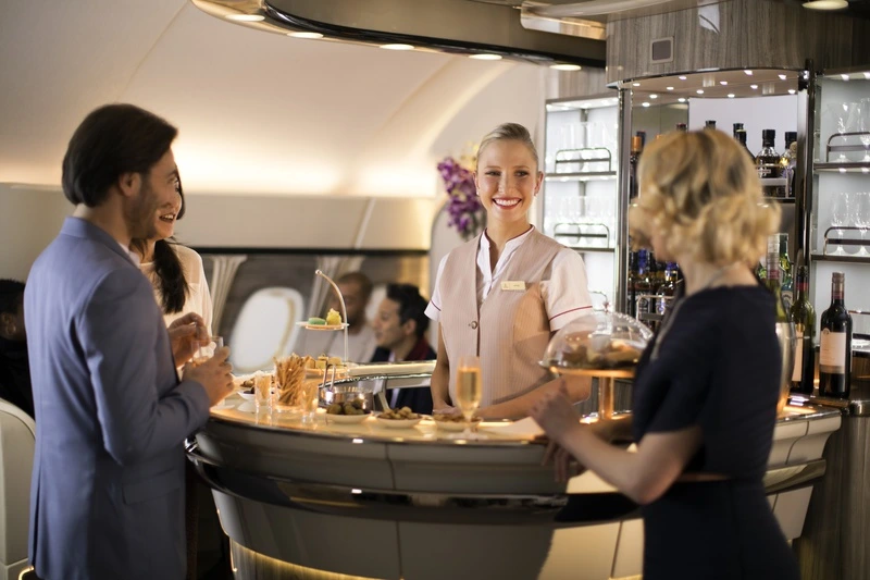 Emirates A380 Business Class onboard lounge and bar