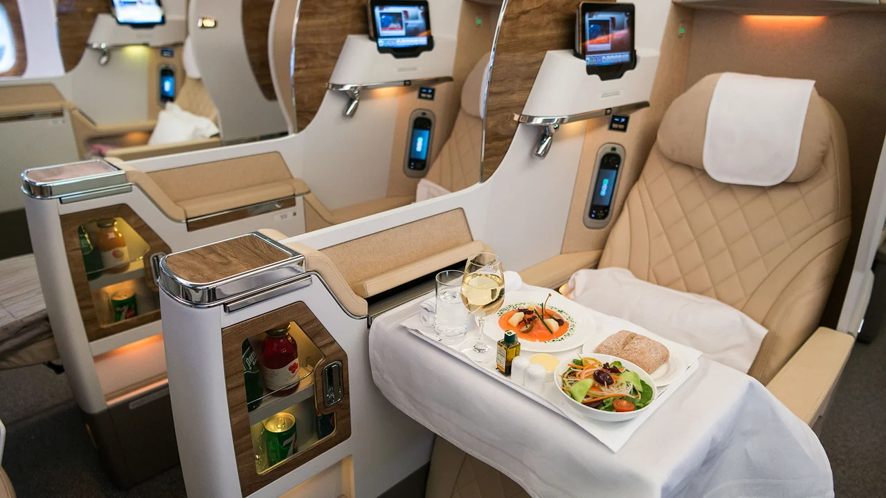 Emirates A380 business class. Photo by Emirates.