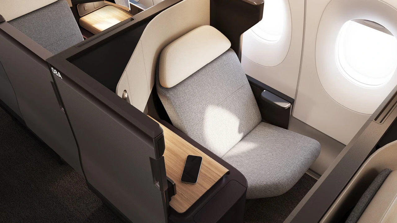 Qantas business class suite on the Airbus A330. Photo by Qantas.