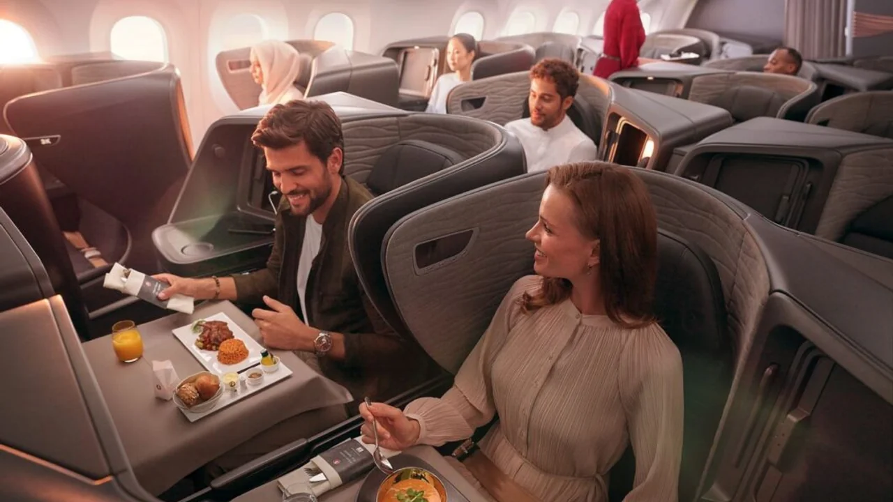 Multi-course gourmet dining service in Turkish Airlines long-haul business class
